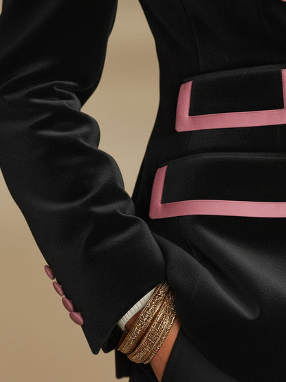 Blazer en Laine Décontracté à Double Boutonnage avec Col Élégant