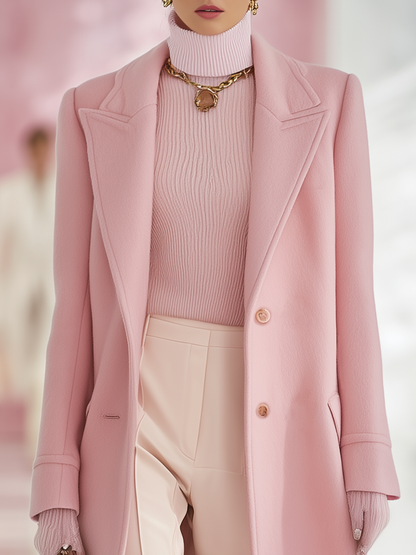 Élégant Manteau Long en Laine à Revers Classique