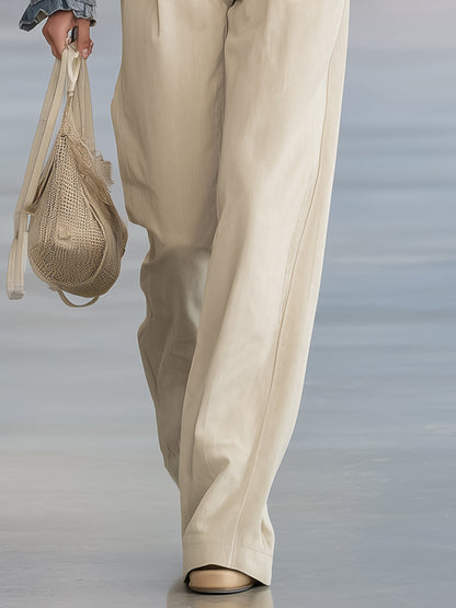 Chic Khaki Wide-Leg Casual Pants with Flounce