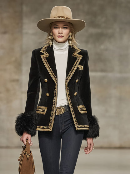 Blazer Chic en Suédine Douce avec Détails Contrastants