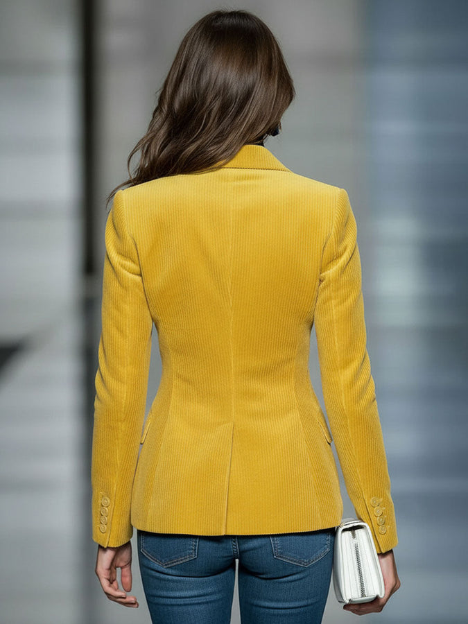 Blazer Vintage en Velours à Bouton Unique