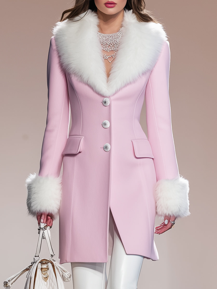 Veste en Fourrure Patchwork Rose à Boutons