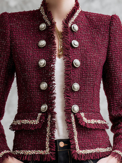 Veste en Tweed Rouge Angora avec Sangle Douce