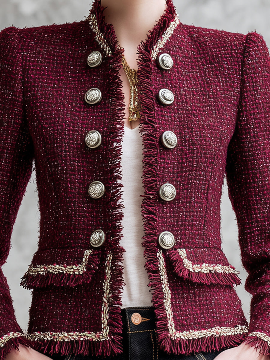 Veste Chic en Tweed Rouge Angora et Toile Douce