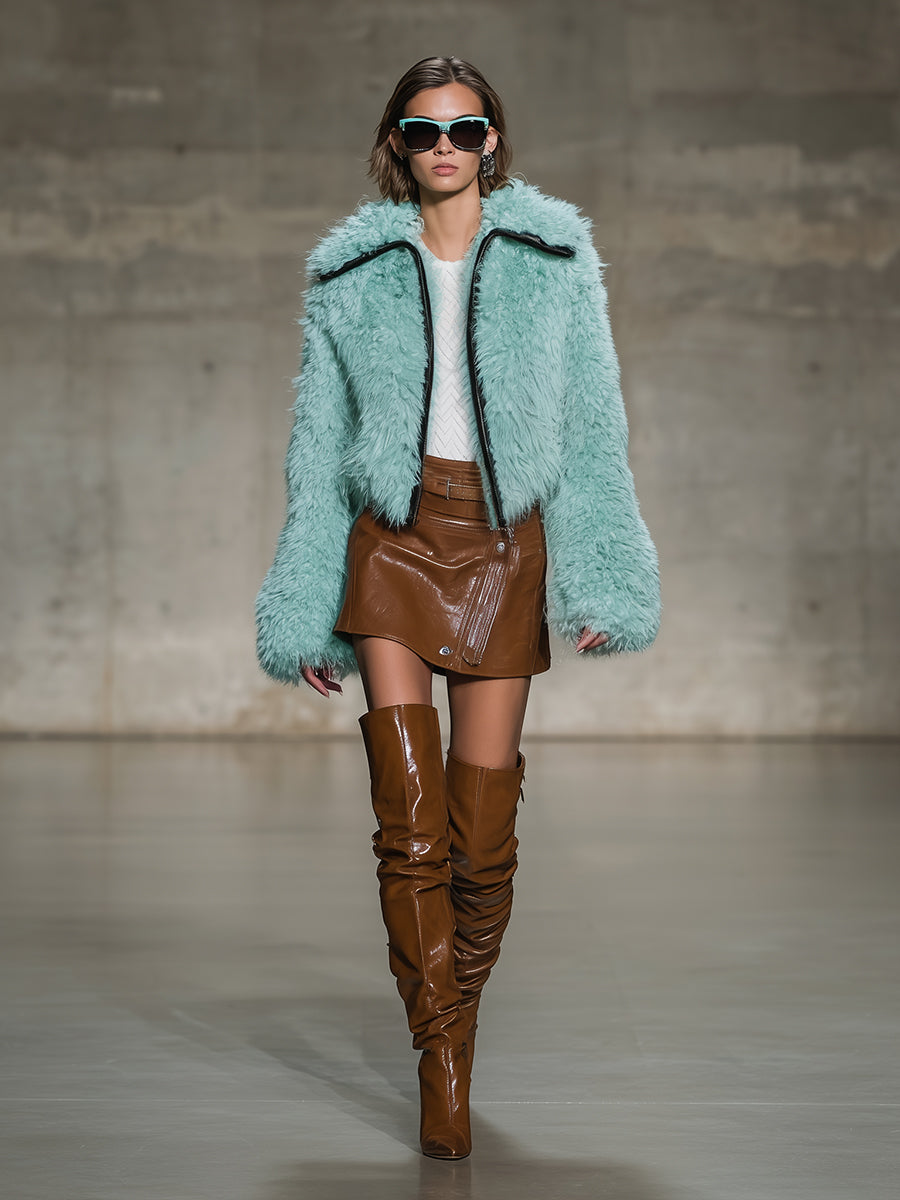 Veste Écologique en Fourrure Synthétique Vert Menthe