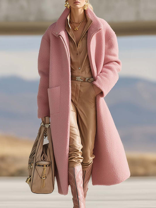 Veste en polaire rose à fermeture éclair : Élégance polyvalente avec revers tendance