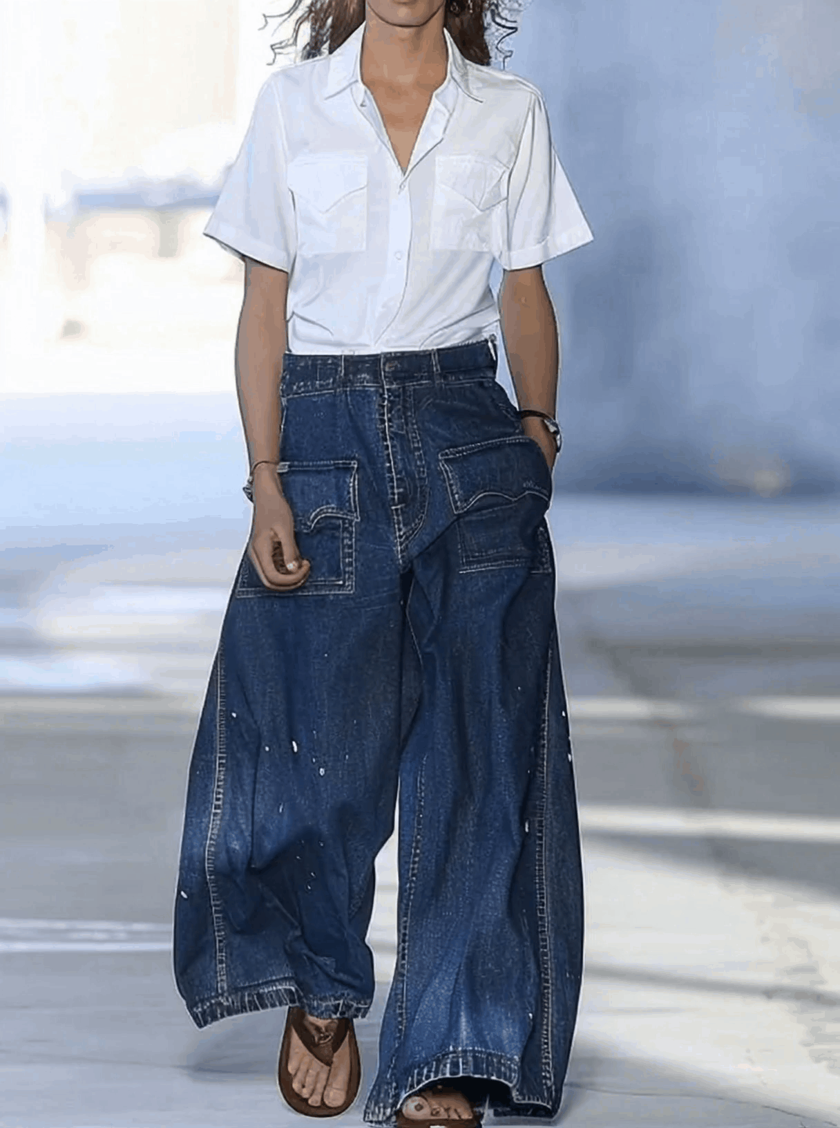 Jeans Amples à Poches Multiples avec Graffiti - Expédition Rapide sous 24 Heures