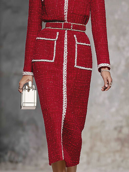 Robe Midi Élégante à Col Rond en Tissu Texturé