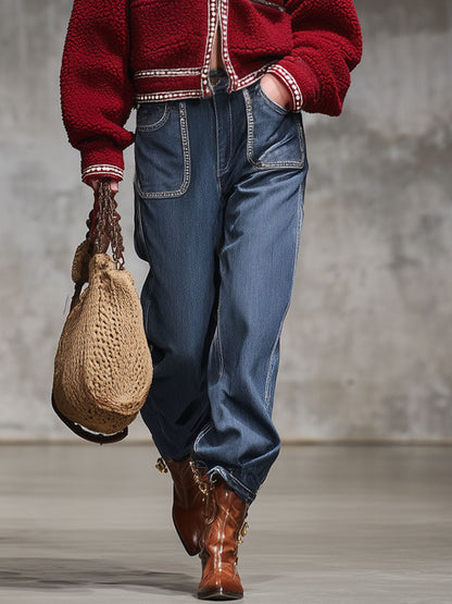 Jean Vintage Décontracté avec Poches Spacieuses