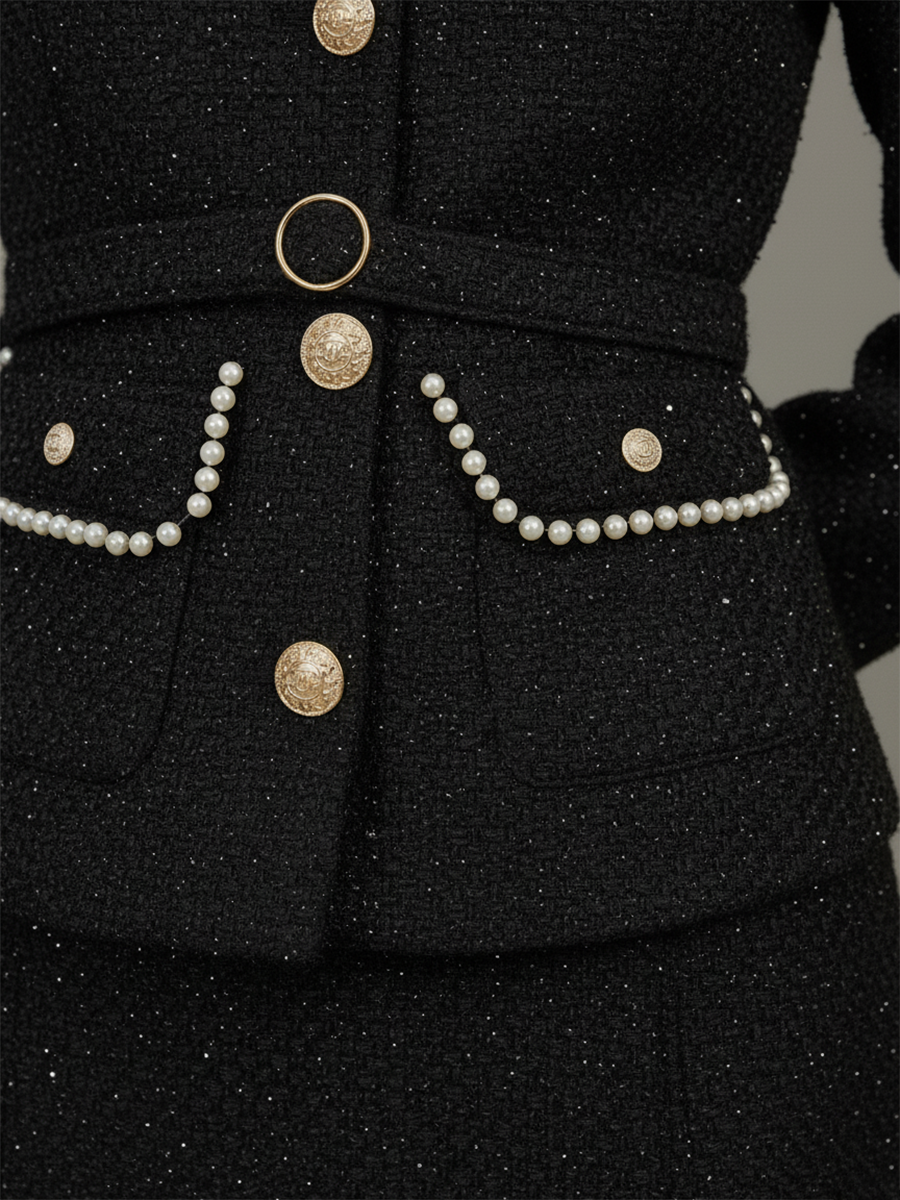 Chic Vintage Tweed Jacket and Long Skirt Set