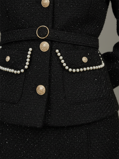 Chic Vintage Tweed Jacket and Long Skirt Set