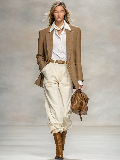 Chic Blazer Khaki au Style Rétro