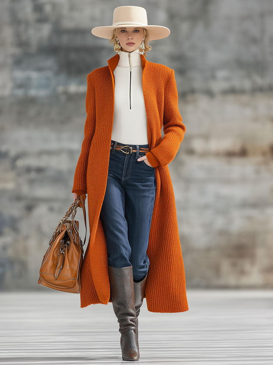 Cardigan Tricoté Orange Rétro : Élégance Décontractée