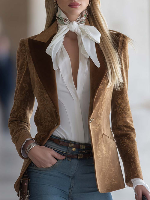 Veste Western Classique en Daim Synthétique Marron au Style Vintage