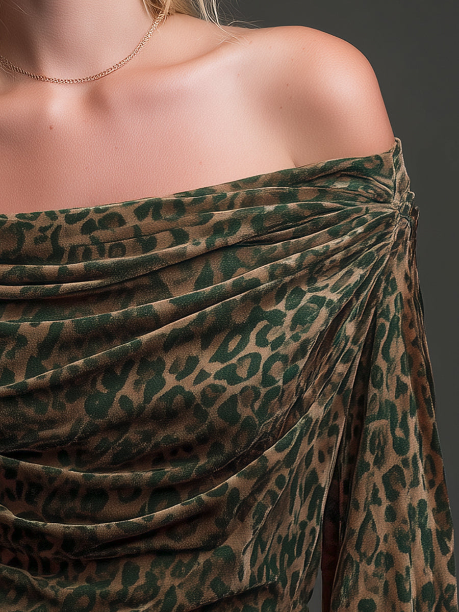 Top en Velours Chic à Col Drapé et Épaule Dénudée - Élégance Haute Couture