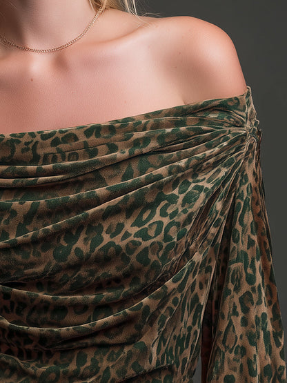 Top en Velours Imprimé à Une Épaule avec Décolleté Drapé - Élégance Haut de Gamme à Porter de Deux Façons