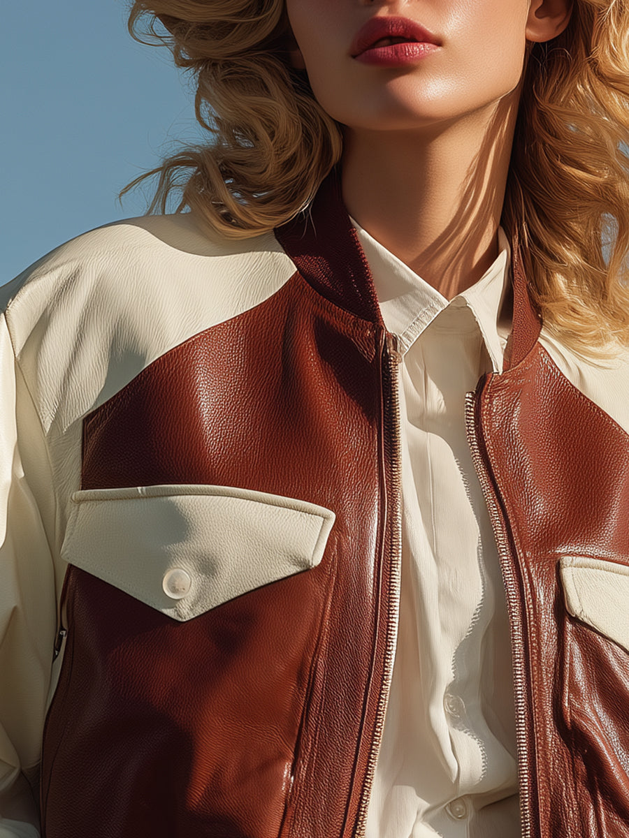 Veste Aviateur Cropped en Simili Cuir Coloré - Chic et Tendance
