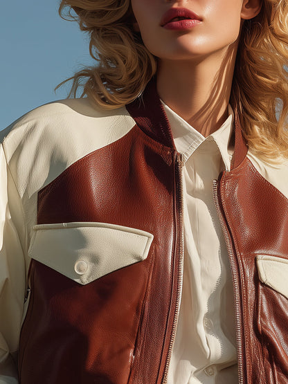 Veste Aviateur Cropped en Simili Cuir Coloré - Chic et Tendance