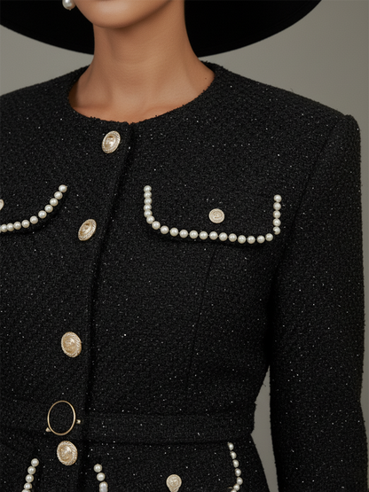 Chic Vintage Tweed Jacket and Long Skirt Set