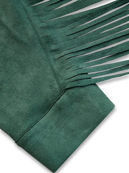 Chemise Bohémienne en Suède à Franges - Col Revers Rétro, Manches Longues - Expédition en 24 Heures