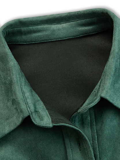 Chemise Bohémienne en Suède à Franges - Col Revers Rétro, Manches Longues - Expédition en 24 Heures