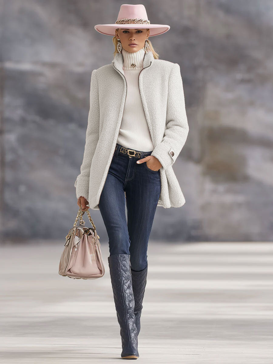 Veste Décontractée en Polaire Rose Vintage avec Zip