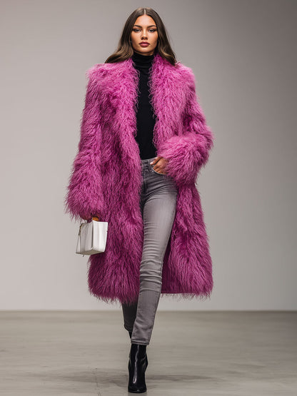 Veste Écologique en Fourrure Chaude avec Col Coloré Fruit du Dragon