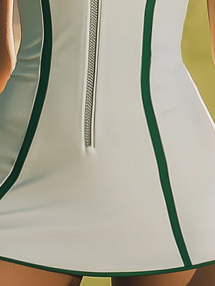 Robe Mini Sport Chic Sans Manches - Zippée en Blanc et Vert | Expédition en 24h !