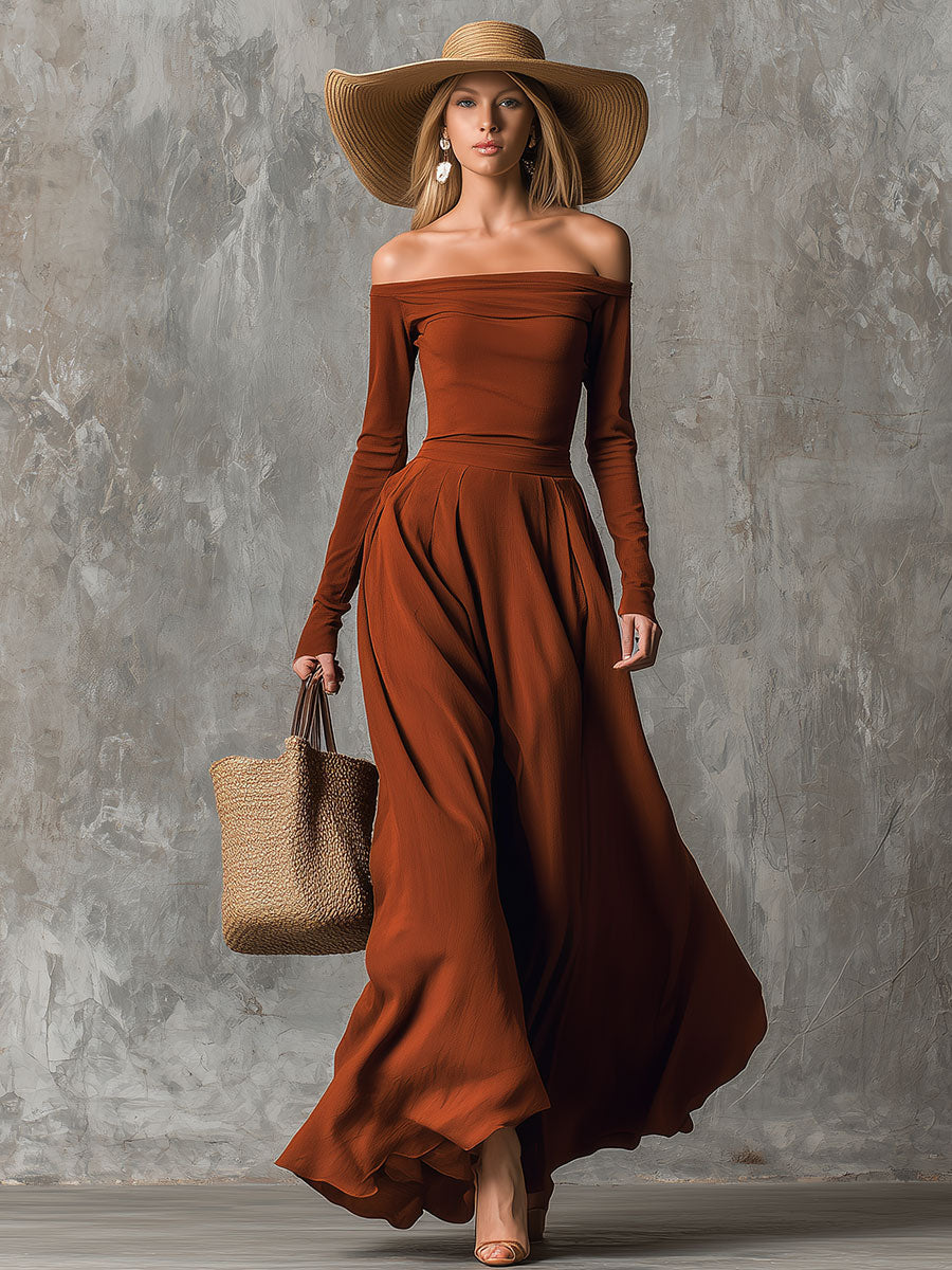 Vintage-Inspired Orange Maxi Dress with Elegant Décolleté