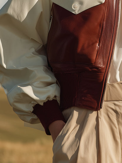 Veste Aviateur Cropped en Simili Cuir Coloré - Chic et Tendance