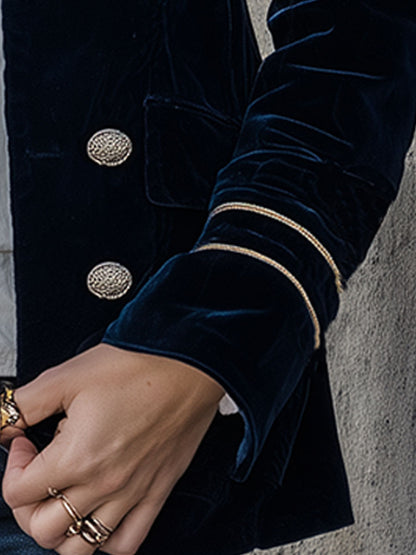 Veste Vintage en Velours Bleu Foncé à Double Boutonnage
