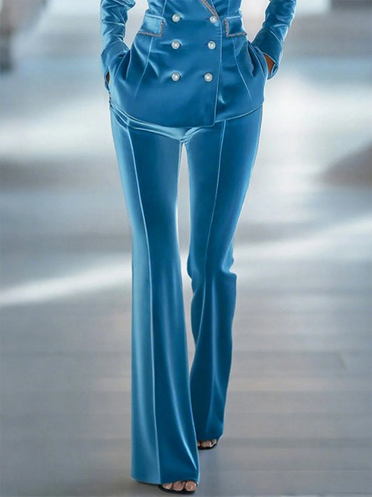 Large Pantalons en Velours Évasés - Confort Chic en Couleur Unie