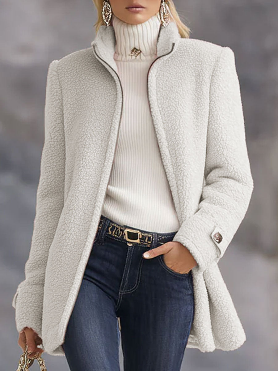 Veste Décontractée en Polaire Rose Vintage avec Zip