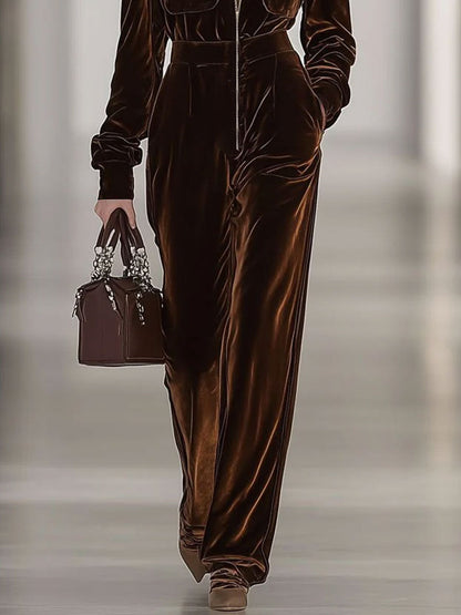 Combinaison Vintage en Velours Ample avec Poches Multiples et Fermeture Éclair - Expédition sous 24 heures