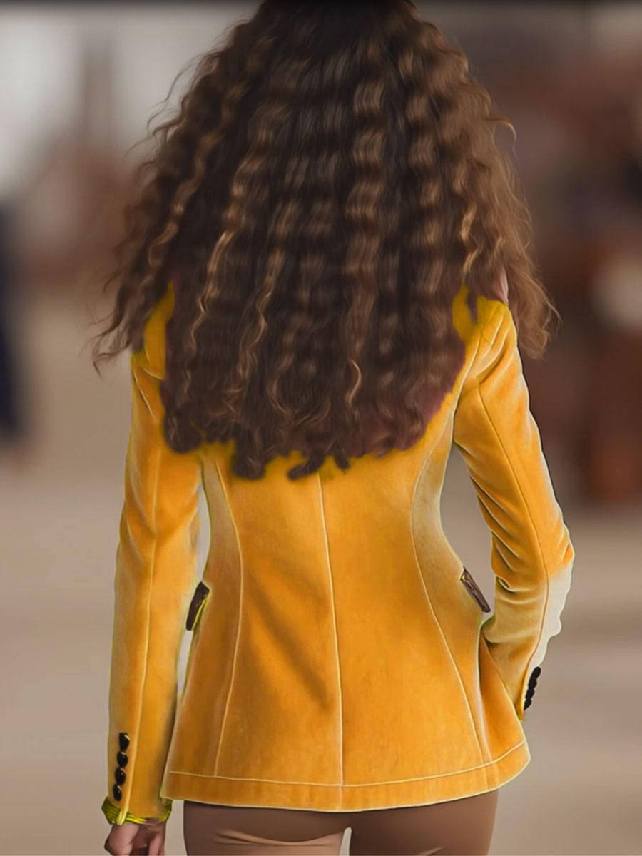 Veste en Velours Rose avec Détails en Imprimé Léopard et Fermeture à Un Bouton