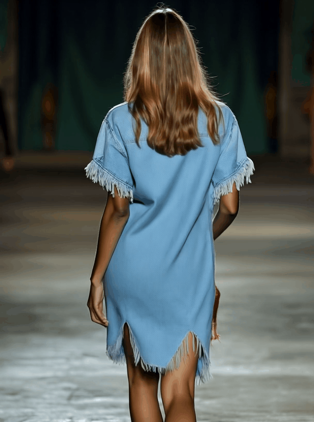 Chemise Décontractée en Denim Vintage à Manches Courtes avec Franges - Mini Robe, Expédition en 24 Heures