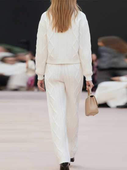 Ensemble Chic en Blanc Texturé : Veste et Pantalon Élégants