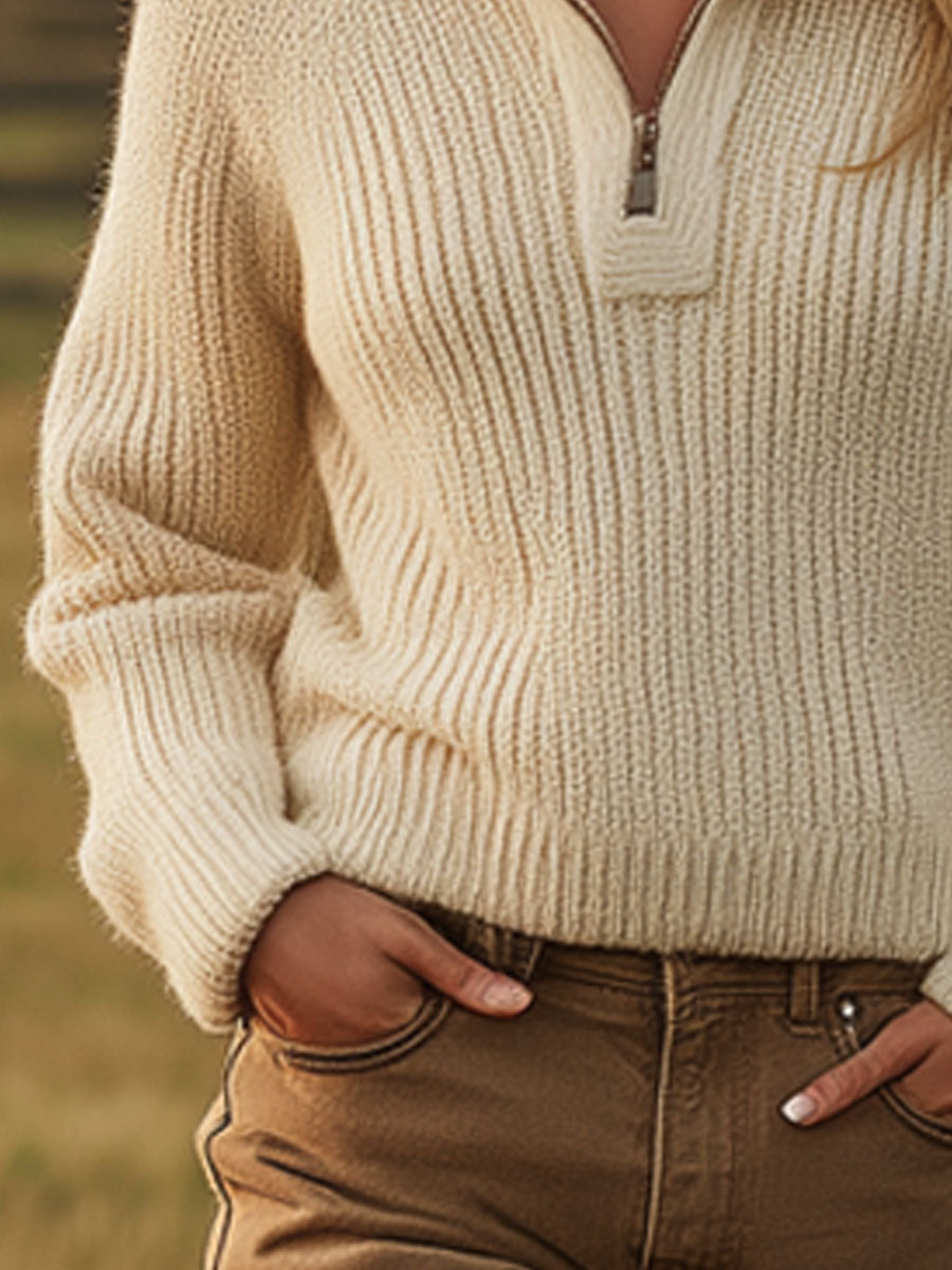 Vintage Crème Blanc Zip-Up Sweater