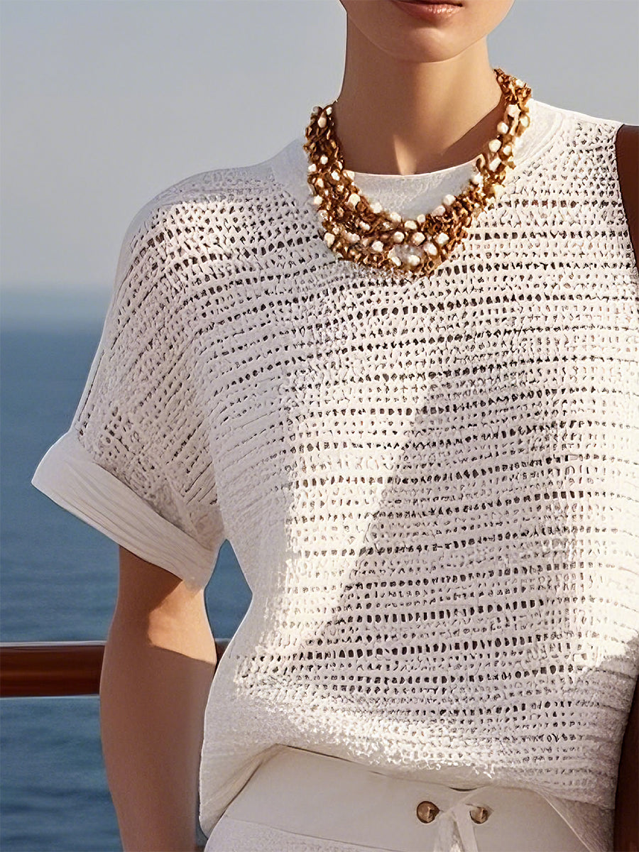 Expédition rapide en 24h : Ensemble de shorts en tricot blanc, décontracté et tendance pour vos vacances