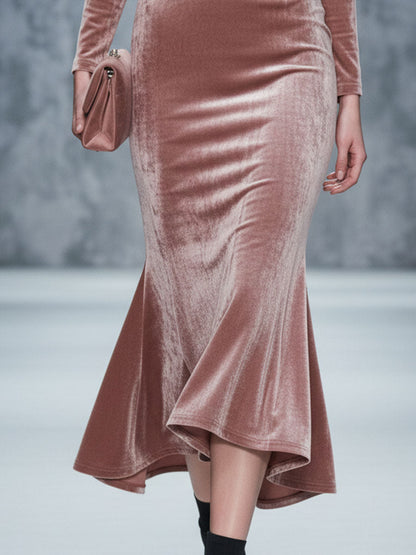 Exquisite Vintage Pink Velvet Midi Dress