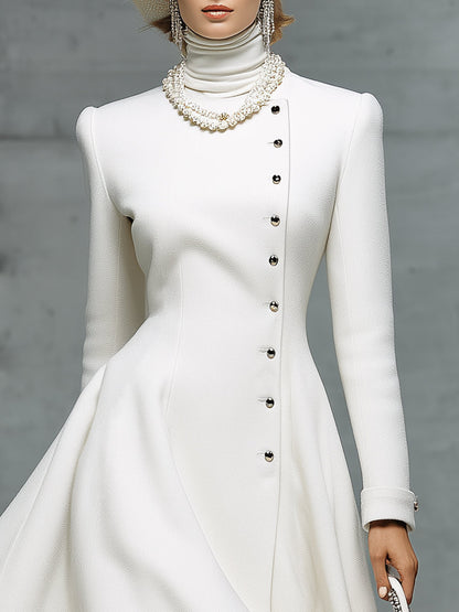 Chic Manteau Long Blanc à Col Rond - Élégance et Modernité