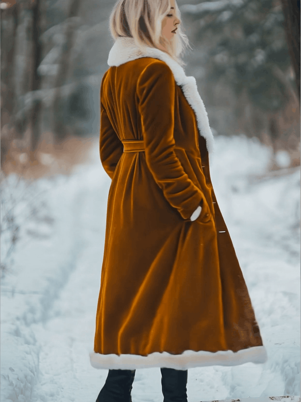 Long Vintage Velvet and Wool Coat with Pockets - Effortlessly Chic and Spacious