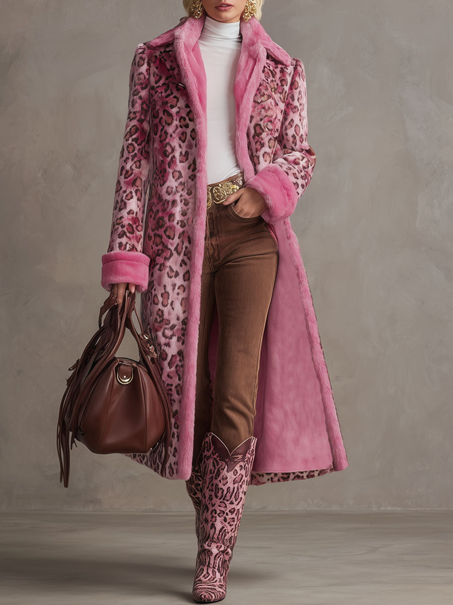 Veste Fleece à Imprimé Léopard Rose Vibrant