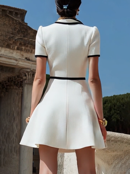 Robe Blanche Élégante pour Femmes avec Fermeture Éclair et Détails Noirs - Expédition en 24 Heures