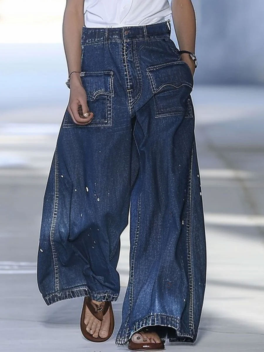 Jeans Amples au Style Graffiti avec Multiples Poches - Expédition Rapide en 24 Heures