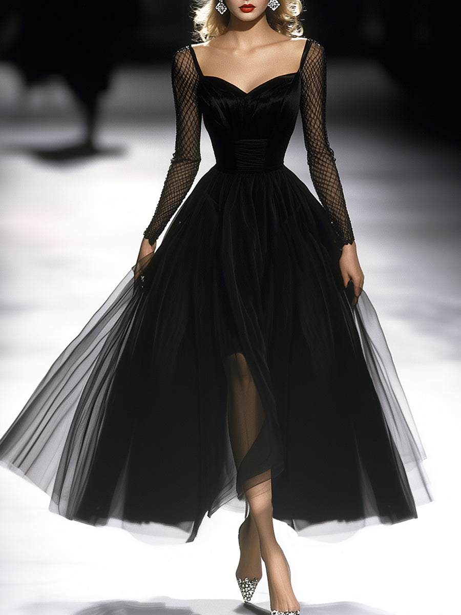 Robe Maxi en Tulle Noir - Élégance Rétro à la Française