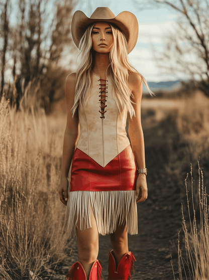 【Expédition Rapide en 24h】Robe Mini Élégante Sans Manches au Style Western Rétro avec Franges Contrastées