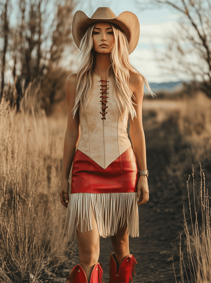【Expédition Rapide en 24h】Robe Mini Élégante Sans Manches au Style Western Rétro avec Franges Contrastées