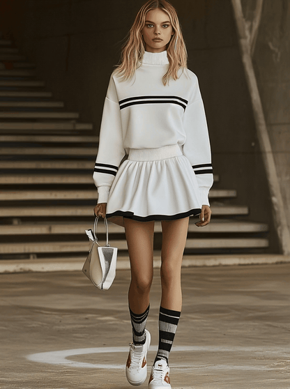 Robe Mini à Manches Longues en Sweat Rayé - Livraison Rapide en 24h!