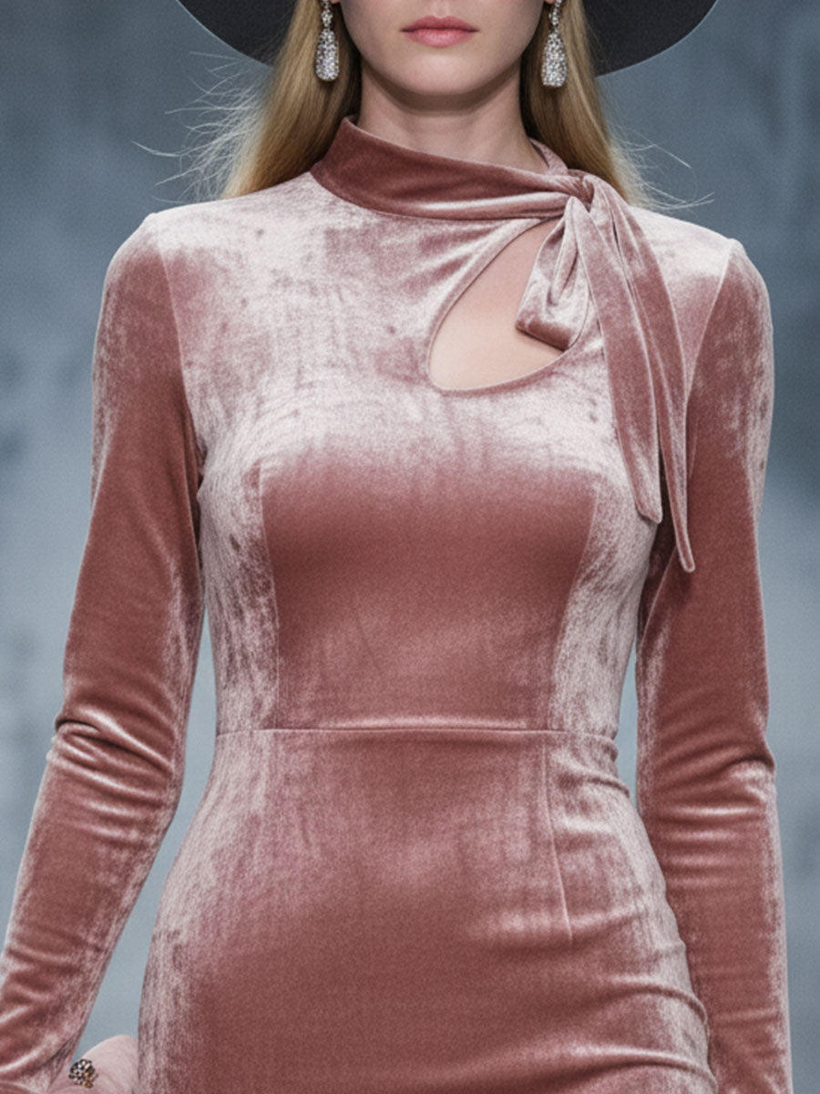 Exquisite Vintage Pink Velvet Midi Dress